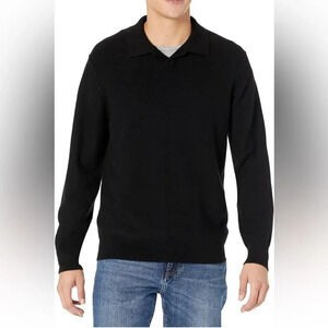 Vince Boiled Cashmere Johnny Collar Long Sleeve Sweater Black Size Medium